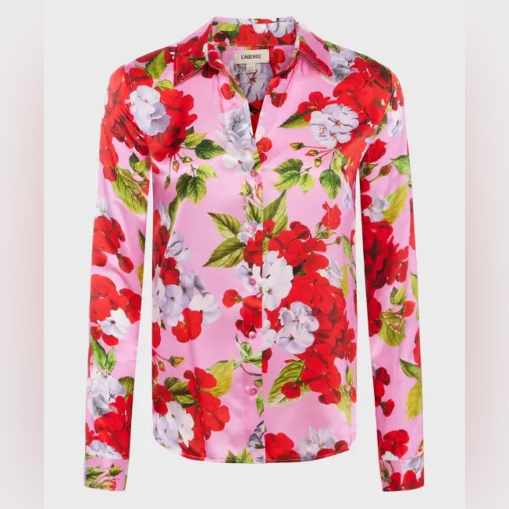 L’AGENCE Tyler Floral Print Silk Blouse